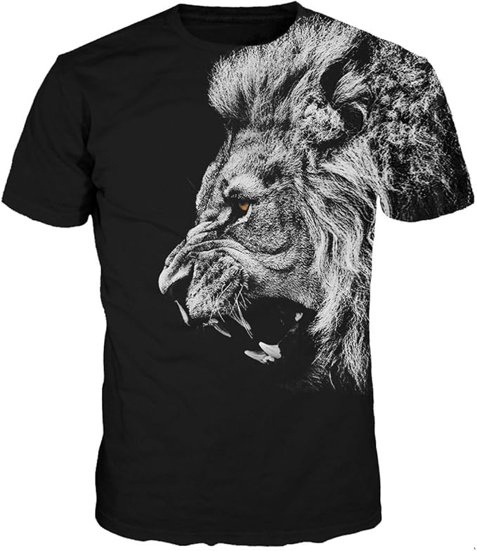 乐天商城 - ブラックライオン 総柄Tシャツ ユニセックス 半袖 3dプリント 面白いtシャツ カジュアル tシャツ
