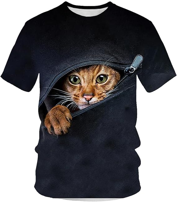乐天商城 - ポケット猫 総柄Tシャツ ユニセックス 半袖 3dプリント 面白いtシャツ カジュアル tシャツ