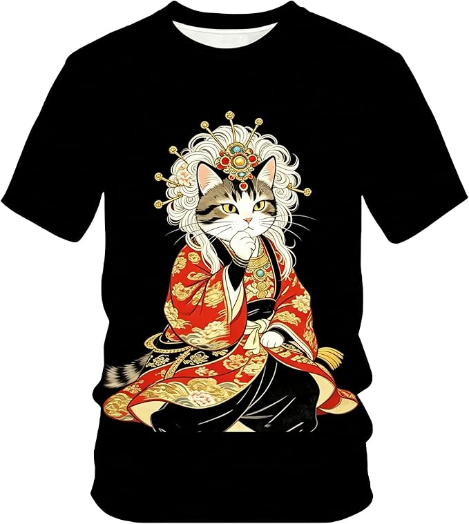 Rakuten - 歌舞伎猫 総柄Tシャツ ユニセックス 半袖 3dプリント 面白いtシャツ カジュアル tシャツ