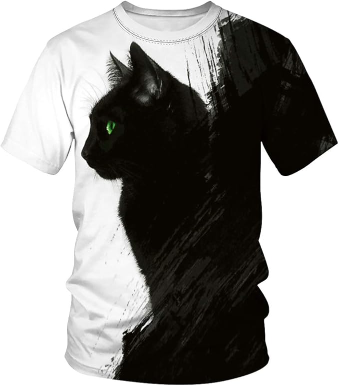 Rakuten - 【楽天スーパーSALE】黒猫 総柄Tシャツ ユニセックス 半袖 3dプリント 面白いtシャツ カジュアル tシャツ