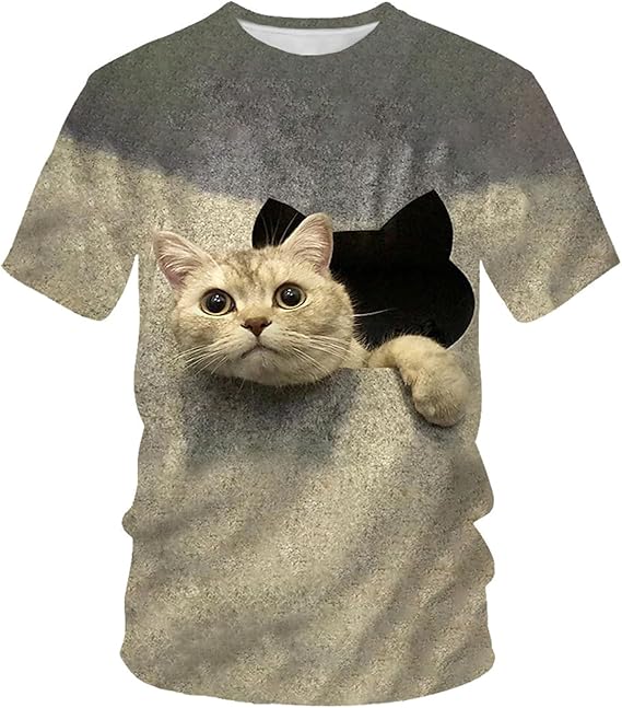 Rakuten - 猫柄 総柄Tシャツ ユニセックス 半袖 3dプリント 面白いtシャツ カジュアル tシャツ