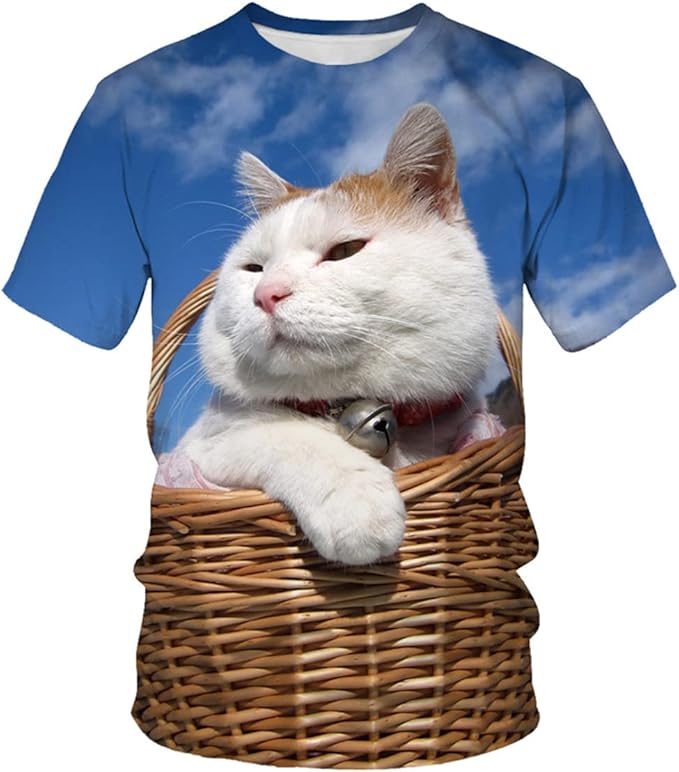 乐天商城 - 青空猫 総柄Tシャツ ユニセックス 半袖 3dプリント 面白いtシャツ カジュアル tシャツ