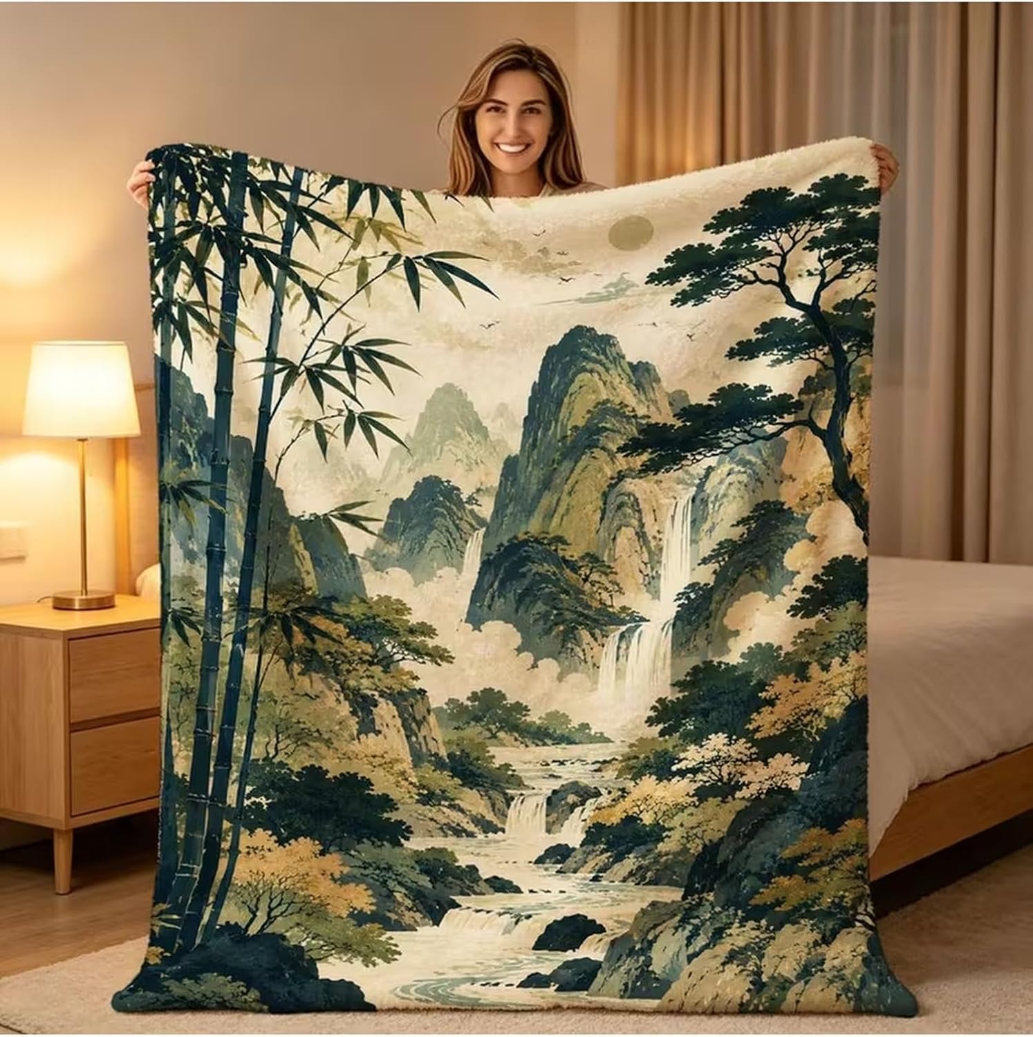 商品情報サイズ・重量75×100cm：約345g100×125cm：約525g125×150cm：約725g150×200cm：約1085g素材ポリエステル100％生地フランネル（毛玉ができにくい）シーズンオールシーズン用途ひざ掛け・お昼寝・冷房対策・防寒洗濯洗濯機洗い可生産国日本山水画 縁起の良い 新年 かわいい おもしろ お祝い プレゼント 友達 母の日 父の日 夫婦 カップル ブランケット 毛布 ギフト ひざ掛け 贈り物 ふわふわ キャンプ 昼寝 ソファ あったか 洗える 冷房対策 柔らか 75×100cm　100×125cm　125×150cm　150×200cm ブランケット 毛布 ギフト ひざ掛け 父 母 祖母 祖父 安心 ぬくもり 大切な人への贈り物 5