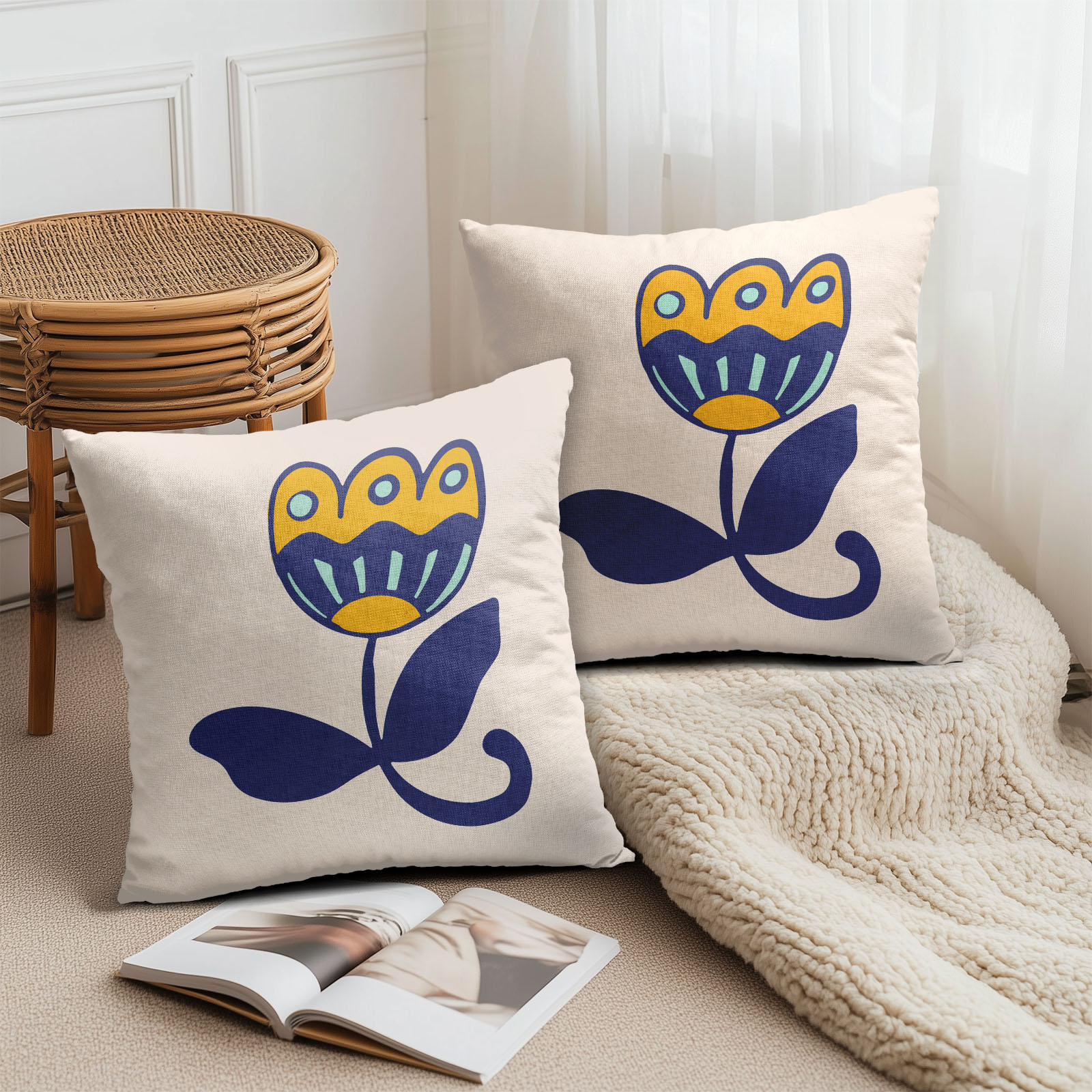 PAKAZA クッションカバー 30×30cm 40×40cm 45×45cm 50×50cm 55×55cm 60×60cm シンプル花柄 モダン ベー..