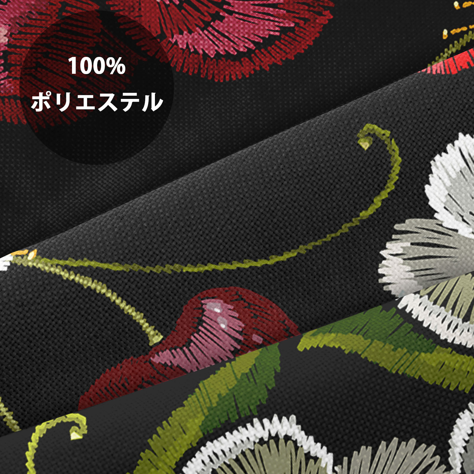 PAKAZA クッションカバー 30×30cm 40×40cm 45×45cm 50×50cm 55×55cm 60×60cm 赤いチェリー 黒い背景 赤いサクランボ 白い花 鮮やかな赤 刺繍風 細かいディテール 花や自然を愛する ヴィンテージ クラシック 2枚セット