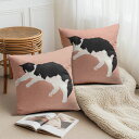 クッションカバー タキシード猫 リラックスのネコ ピンクの肉球 可愛らしい 猫好き 2枚セット 30×30cm 40×40cm 45×45cm 50×50cm ...