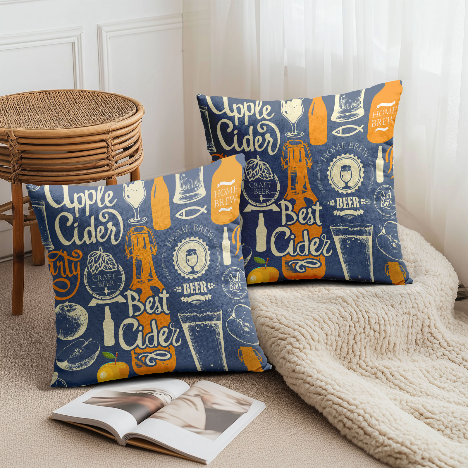 クッションカバー ビールのデザイン アップルサイダー クラフトビール ホームブリュー ビール瓶 2枚セ..
