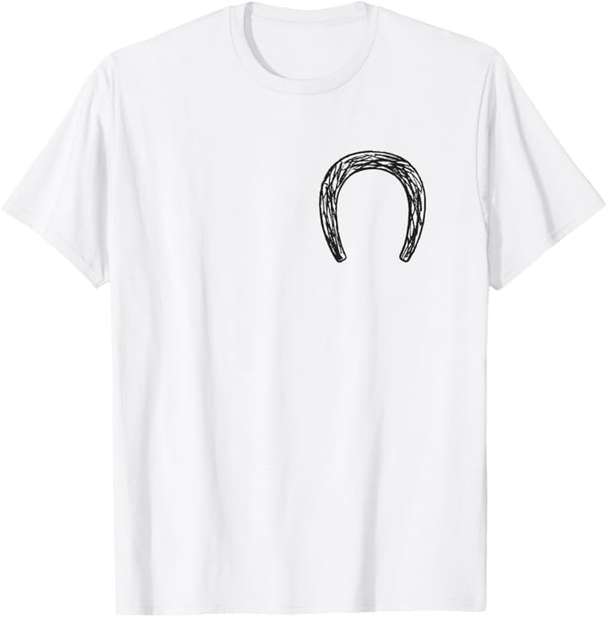 蹄鉄の跡 後ろ蹴り注意 馬 馬術部 乗馬クラブ 注意喚起 おもしろ バックプリント 親子ペアルック Tシャツ