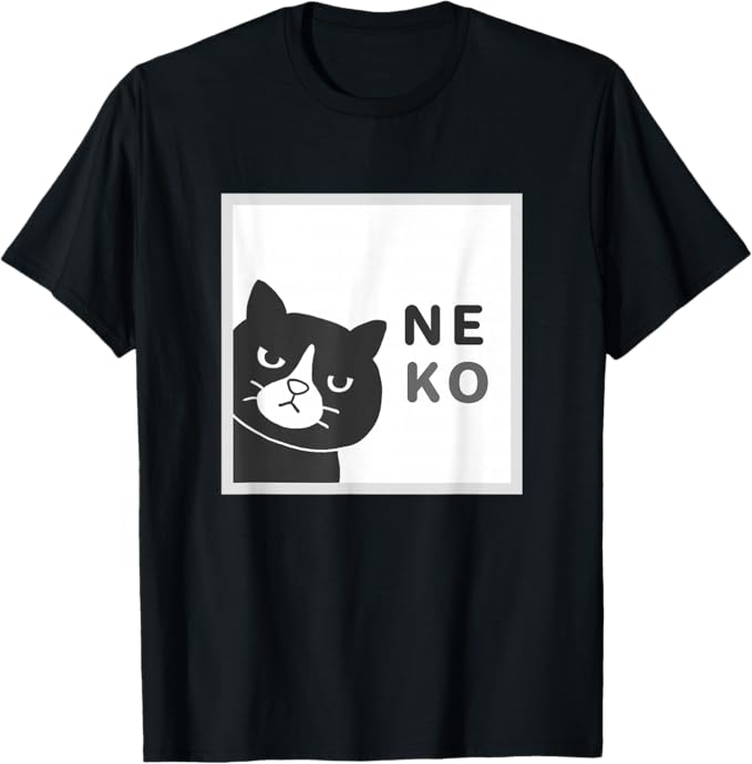 Rakuten - 【楽天スーパーSALE】neko ハチワレ フキゲンネコ 猫 顔 窓 イラスト Tシャツ