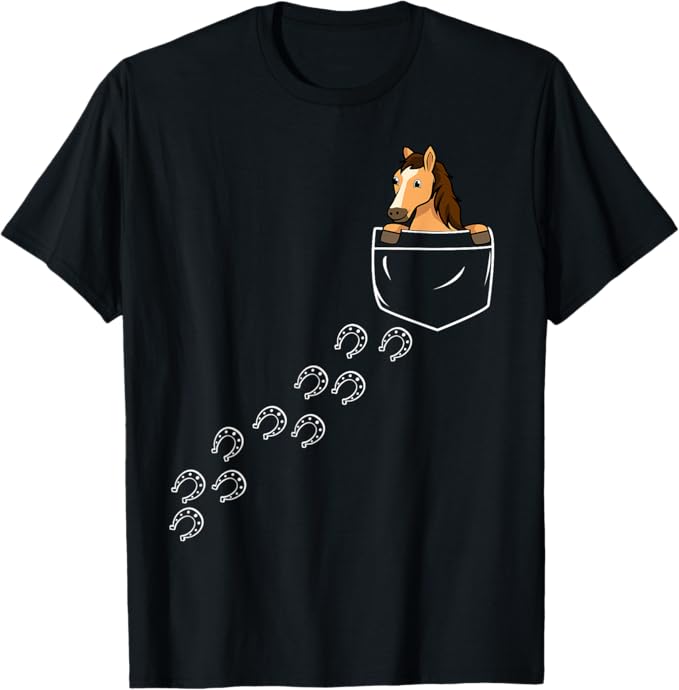 乐天商城 - 馬好き 乗馬 ポケット馬 Tシャツ