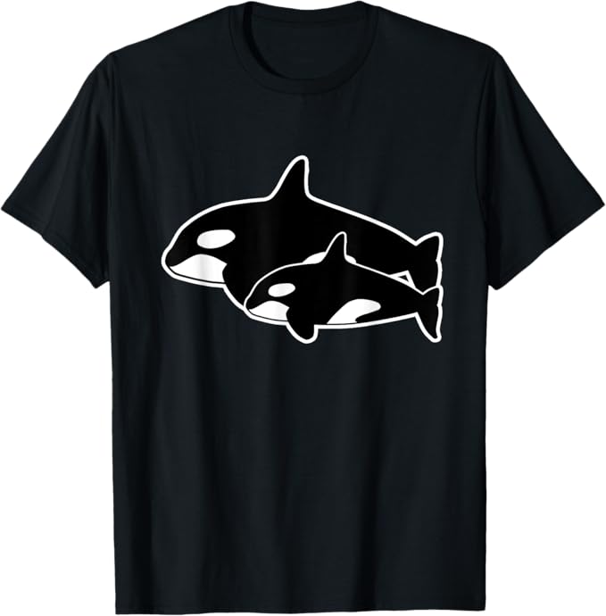 乐天商城 - シャチ《親子》 動物 水族館 プレゼント ゆるくて かわいい キャラクター イラスト Tシャツ
