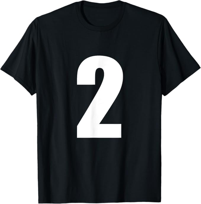 Rakuten - 【楽天スーパーSALE】2 - 数字 シンプル 番号 ユニフォーム ナンバー 大きな文字【ホワイト／白 文字】スポーツ 野球 サッカー 部活 Tシャツ