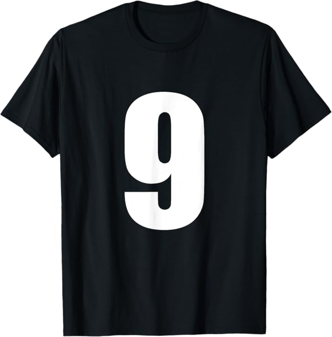 Rakuten - 【楽天スーパーSALE】9 - 数字 シンプル 番号 ユニフォーム ナンバー 大きな文字【ホワイト／白 文字】スポーツ 野球 サッカー 部活 Tシャツ