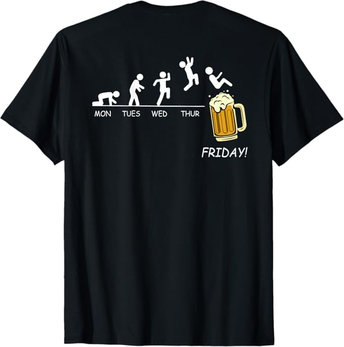 【バックプリント・背中側】フライデー エボリューション ウィークリー カレンダー ビール付き Tシャツ