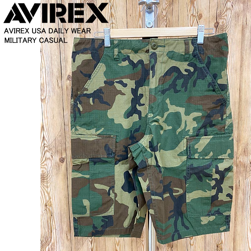 送料無料 AVIREX アビレックス COTTON RIPSTOPCARGO SHORTS ファティーグカーゴショーツ ミリタリー カモフラ 迷彩 …