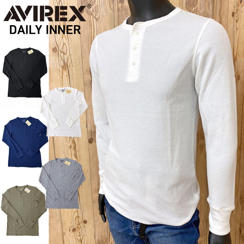 AVIREX アビレックス ロングTシャツ メンズ 長袖 サーマル ヘンリーネックTシャツ 無地 デイリーインナー カットソー…
