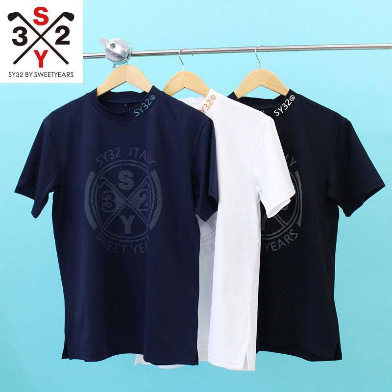 送料無料 SY32 by SWEET YEARS GOLF ゴルフウェア メンズ モックネックシャツ ハイネック トップス ポロシャツ 半袖 ロゴ ブランド おしゃれ 春夏 トップイズム ゆうパケ