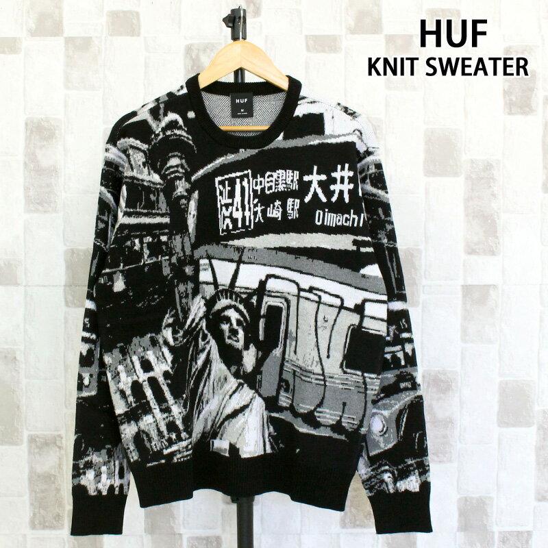 送料無料 HUF ハフ ワールドワイドコミューターセーター WORLDWIDE COMMUTER SWEATER KN00558 ブラック 長袖 トップス クル...