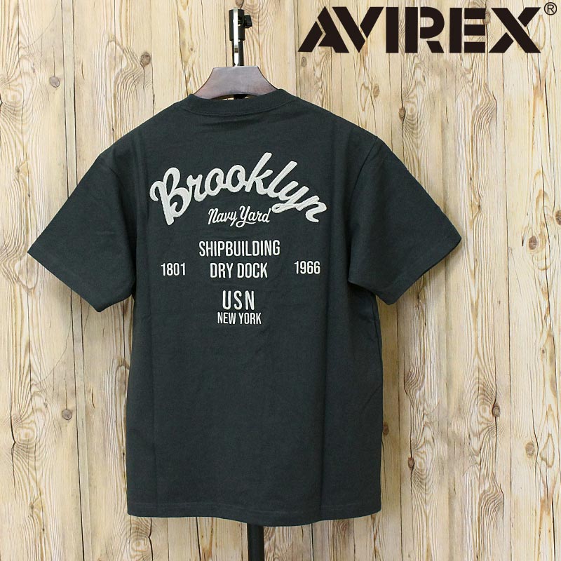 Rakuten - 送料無料 AVIREX アヴィレックス ブルックリン刺繍 半袖Tシャツ S/S EMB. T-SHIRT Brooklyn 783-6134014 クルーネック コットン 綿 アビレックス ミリタリー トップス メンズ ブランド ネコポス