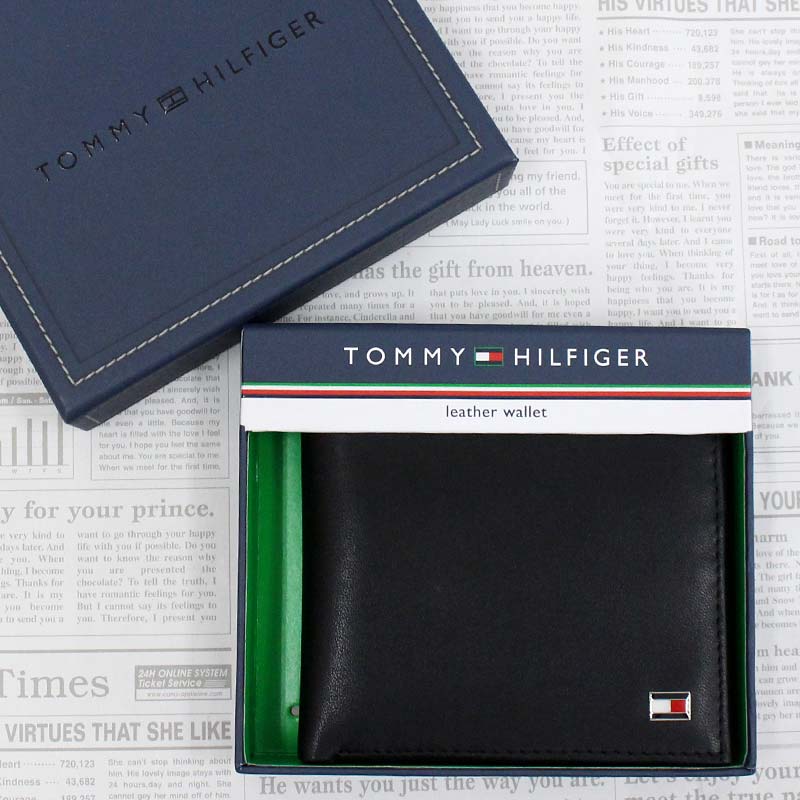 送料無料 TOMMY HILFIGER トミー ヒルフィガー プレートフラッグワンポイント本革二つ折財布 Oxford ウォレット トップイズム