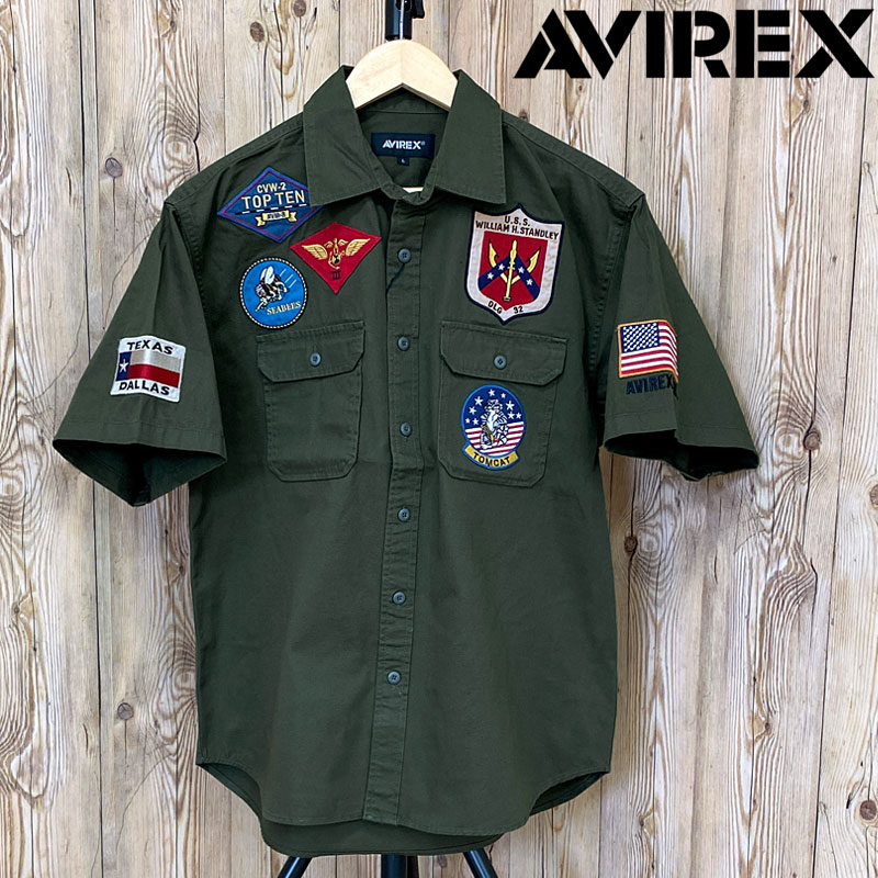 送料無料 AVIREX アヴィレックス TOPGUN SHORT SLEEVE SHIRT 半袖シャツ トップガン ワッペン コットン ミリタリーシャツ トップス メンズブランド おすすめ おしゃれ 通販 春 夏 服 トップイズムのサムネイル