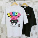 送料無料 BARON バロン ネオンカラーロゴ バックプリント クルーネック 半袖Tシャツ ヘビーウェイト コットン ドロップショルダー トップス 韓国ファッション メンズ レディース ユニセックス トップイズム ゆうパケ