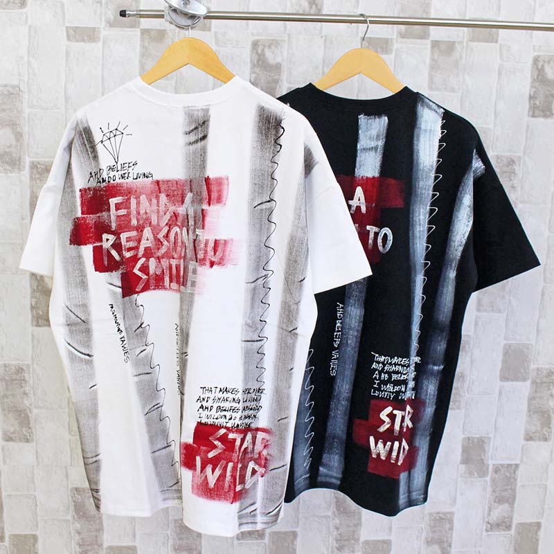 Rakuten - 送料無料 KOREA selection コリアセレクション ペイント バックプリント クルーネック 半袖Tシャツ ヘビーウェイト コットン ドロップショルダー トップス 韓国ファッション メンズ レディース ユニセックス トップイズム ゆうパケ