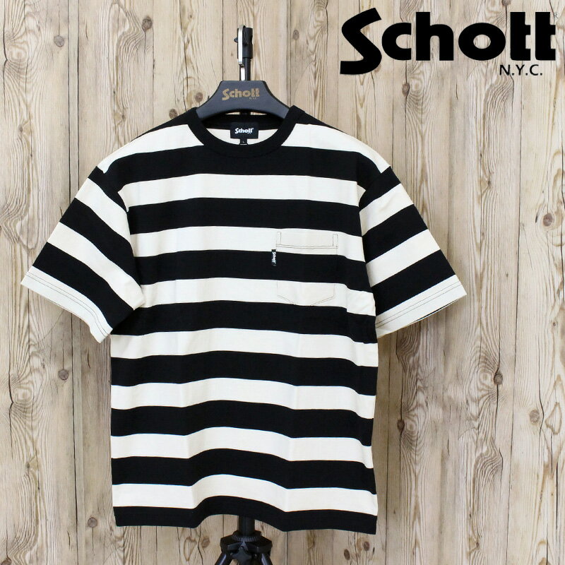 Rakuten - 送料無料 Schott ショット WIDE BORDER POCKET T-SHIRT ワイドボーダー ポケットTシャツ 半袖 Tシャツ トップス メンズ ブランド 782-5934006 ネコポス