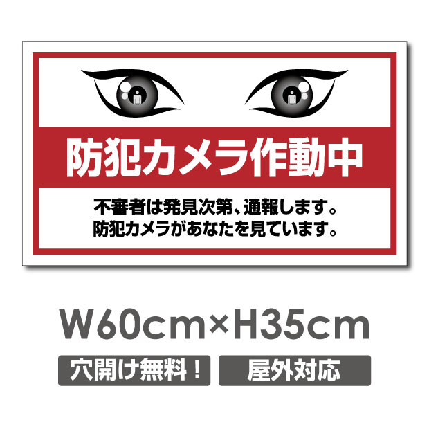 激安看板 防犯カメラ作動中 看板 1mmプラスチック樹脂板 W600mm×H350mm 24時間 防犯カメラ 記録中 通報 防犯カメラ作動中 カメラ カメラ録画中パネル看板 プレート看板 camera-350p