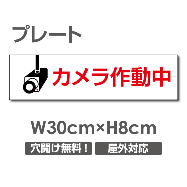 頂点看板　 激安看板 防犯カメラ作動中 看板 3mmアルミ複合板W300mm×H80mm 24時間 防犯カメラ 記録中 通報 防犯カメラ作動中 カメラ カメラ録画中パネル看板 プレート看板 camera-382