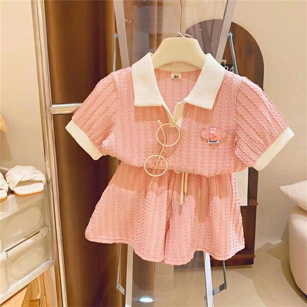 【送料無料】2024夏 女の子用 オシャレなポロシャツセット 女の赤ちゃん 韓国風 夏服 ショートスリーブ + ショートパンツ 2点セット