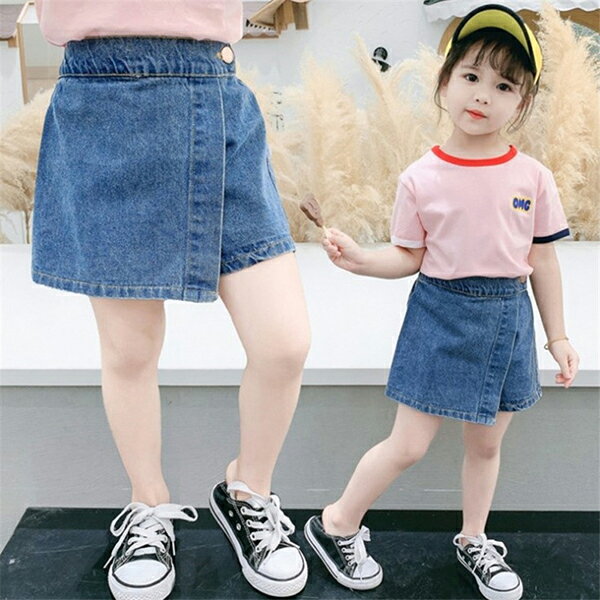 【送料無料】2024夏 新作 子供用 女の子 デニムスカート パンツ 韓国風 ボタンデザイン オールマッチ ショートパンツ 女の赤ちゃん ウォッシュデニムパンツ