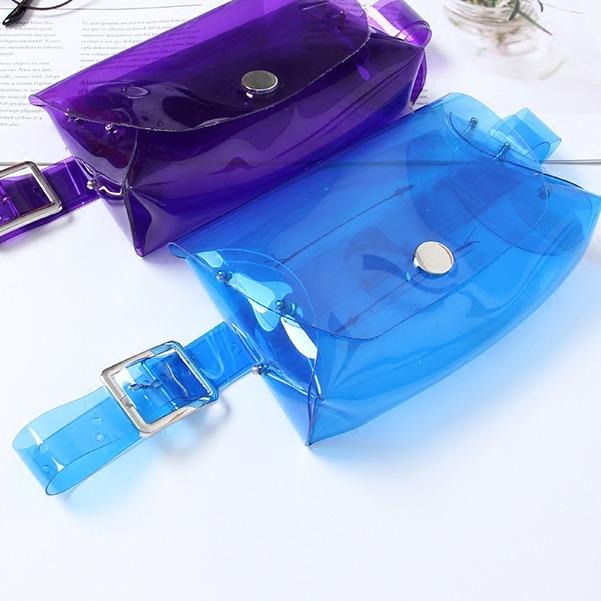 ベルト レディース クリア スケルトン 細い ピンバックル ウエストポーチ カジュアル ジーパン ワンピース PU 携帯収納 透明 紫 青