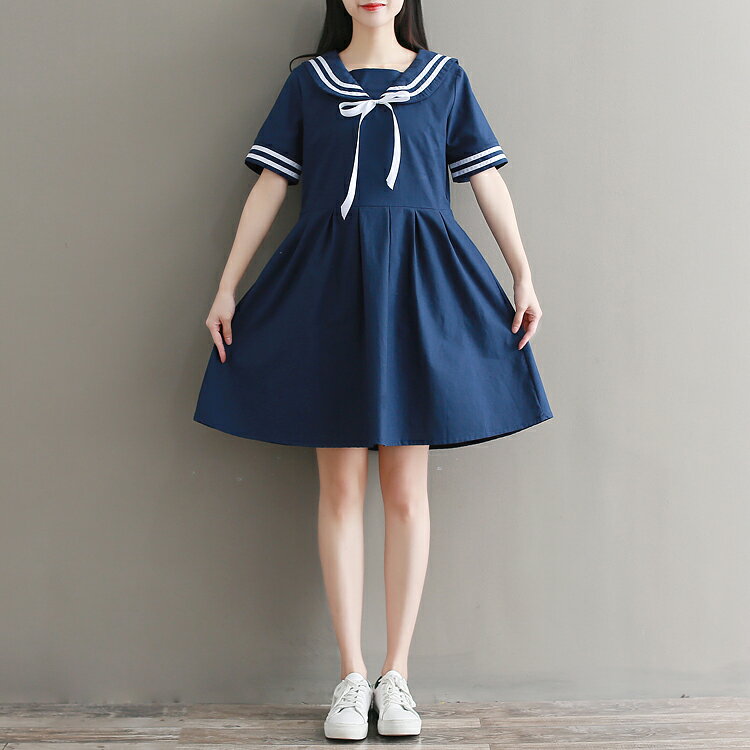 【送料無料】Aライン ロングワンピース 学生清純 ワンピース 半袖 通学 学生服 女子高生 制服 ワンピ 女の子 ワンピース レディース