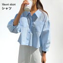 【送料無料】トップス ゆるシャツ ゆったり ライトアウター 薄手 無地 角襟 長袖 ショート丈 無地シャツ シャツ シャツアウター レディース