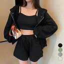 【送料無料】大人可愛い韓国風ルームウェア3点セット レディース向け|カップ付きキャミ+薄手カーディガン+パンツの上下セット 部屋着・パジャマ・おうち時間にぴったりな春夏向け新作