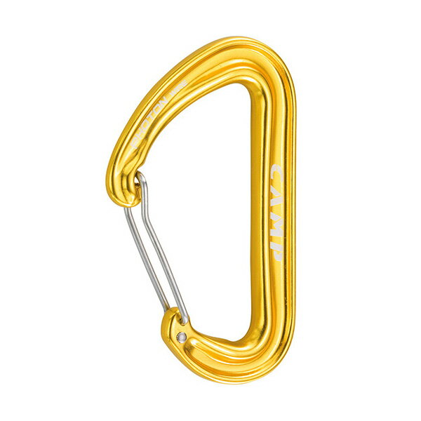 Photonのボディにワイヤーゲート仕様でさらに軽量化されたカラビナ。ポピュラーなカムカラ—と組み合わせできる8色展開。高さ：100mm幅：62mmゲート幅：26mm重量：約30gクローズドゲート：22kNオープンゲート：9KNマイナーアク...