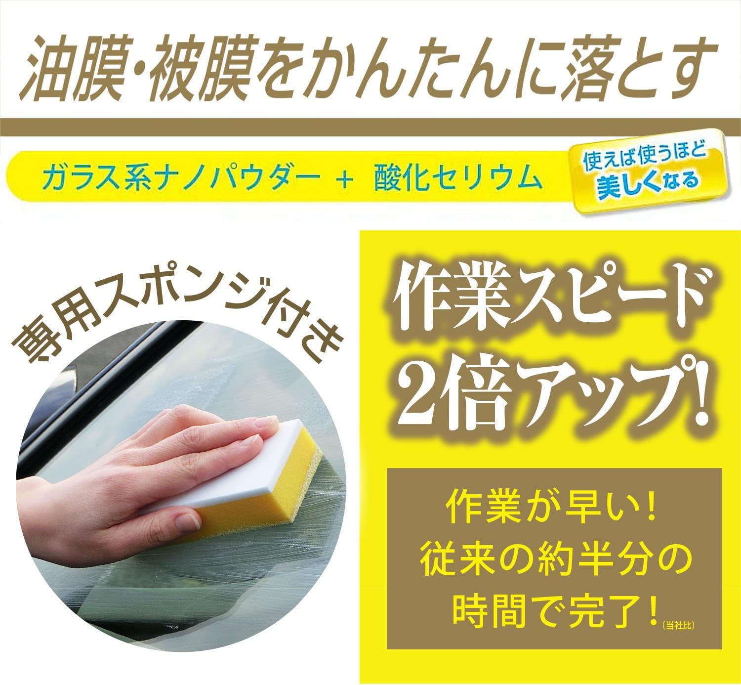 プロスタッフ 洗車用品 ガラス油膜&被膜落とし剤 キイロビン ゴールド 200g スポンジ付 A-11 ガラスクリーナー 3