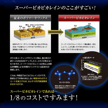 スーパーピカピカレイン（親水性）　硬化型　ガラスコーティング剤　　3年間　ノーワックス　スポンジ　クロス付き　光沢UPとキズから愛車を守る【送料無料】【ガラスコーティング】【コーティング剤】【洗車】[TOP-SUPER]