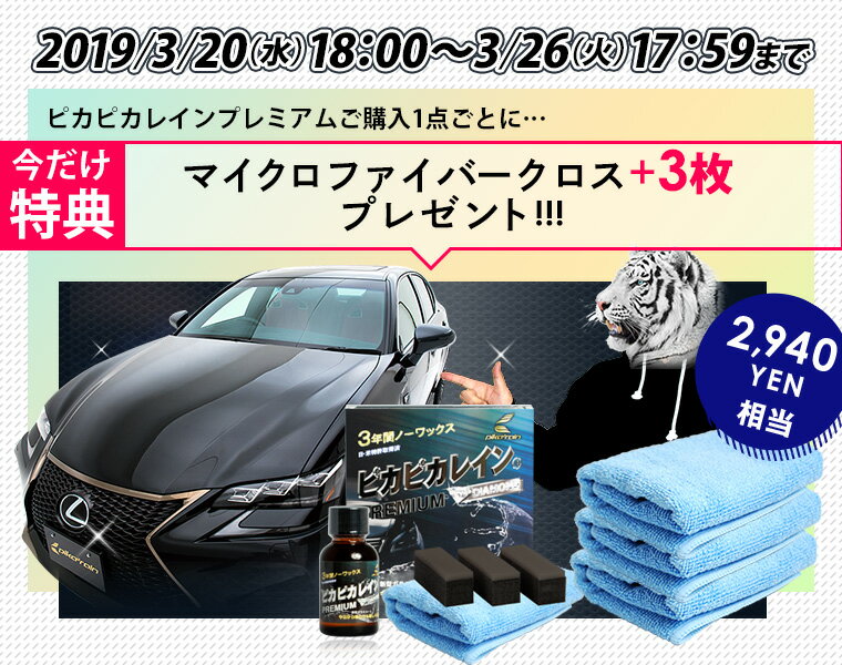 【今だけクロス＋3枚付】ガラスコーティング剤 ピカピカレイン プレミアム/滑水性　コーティング剤・完全硬化型・ピカピカレイン・3年間 ノーワックス・車　ガラスコーティング・洗車【送料無料！】[TOP-PREMIUM-CLOTH]