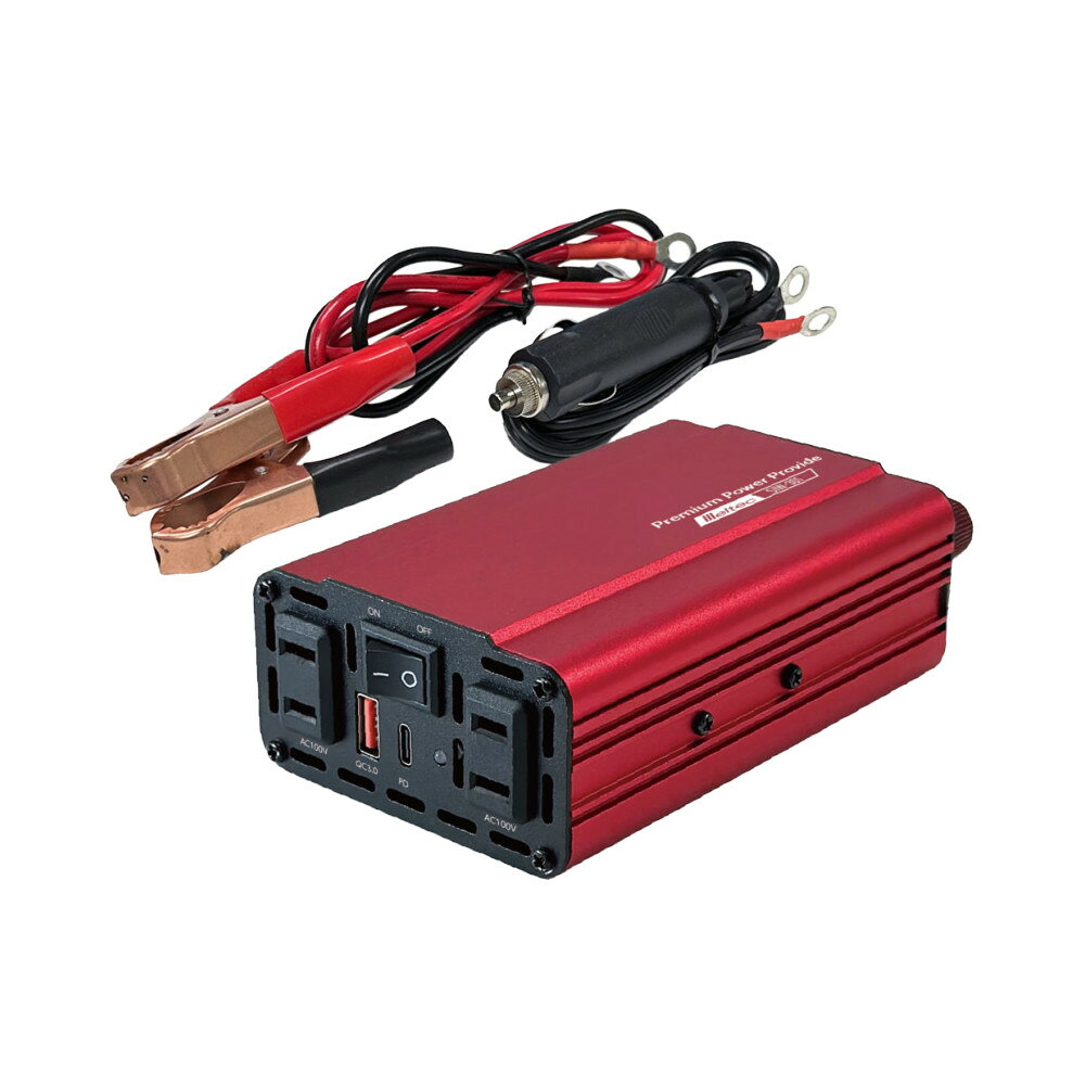 【商品名】 メルテック USB&コンセント 24V専用インバーター SIW-301 300W PD30W対応 AC100V 大自工業 Meltec 【商品説明】 ■車内で家電が使える24V専用インバーター。トラックや商用車の車内でAC100V機器が使用できます。 ■AC100Vコンセントを2口搭載。複数の機器を同時に使用できる便利な設計です。 ■アクセサリーソケット接続時は定格120W、バッテリー端子接続時は定格300Wの高出力に対応。 ■USB Type-C（PD30W対応）搭載。スマートフォンやタブレットの急速充電に対応します。 ■USB Type-A（QC3.0対応）搭載。対応機器を効率よく充電できます。 ■低電圧・過電圧・過負荷・温度保護機能を搭載し、安全性にも配慮した設計です。 ■アクセサリーソケット接続コードとバッテリー接続コードが付属し、用途に応じた使い分けが可能です。 【各種仕様】 ■品番：SIW-301 ■JAN：4906918173828 ■入力電圧：DC24V ■出力電圧：AC100V ■ACコンセント：2口 ■定格出力：120W（アクセサリーソケット接続時）/300W（バッテリー接続時） ■最大瞬間出力：150W（アクセサリーソケット接続時）/350W（バッテリー接続時） ■USB Type-C：PD対応 最大30W ■USB Type-A：QC3.0対応 最大24W ■変換効率：75％ ■出力波形：矩形波 ■出力周波数：55Hz ■アクセサリーソケット接続コード：約700mm ■バッテリー接続コード：約700mm ■本体サイズ：約155×47×86mm ■重量：約430g 【注意事項】 ※本製品はDC24V車専用です。12V車では使用できません。 ※アクセサリーソケット接続時は120W以下、バッテリー接続時は300W以下でご使用ください。 ※医療機器・精密機器・モーター機器など一部使用できない機器があります。 ※出力波形は矩形波です。接続機器によっては正常に動作しない場合があります。 【関連キーワード】 インバーター 車載インバーター 24Vインバーター DC24V AC100V USB PD30W QC3.0 Type-C USB充電 急速充電 コンセント 車内電源 車用電源 トラック用品 トラック電源 商用車 車中泊 ノートパソコン充電 スマホ充電 タブレット充電 ACコンセント 2口コンセント USBポート 電源変換器 300Wインバーター メルテック Meltec 大自工業 SIW-301 24V専用 カーインバーター 車載充電器 電源供給 車内家電 矩形波 保護回路搭載 バッテリー接続 アクセサリーソケット接続