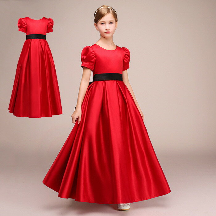 子供ドレス キッズドレス 女の子 パーティー フォーマル お姫様 ワンピース サテン生地 マキシ丈 フォーマルドレス ステージ衣装 ピアノ発表会 こどもドレス ...