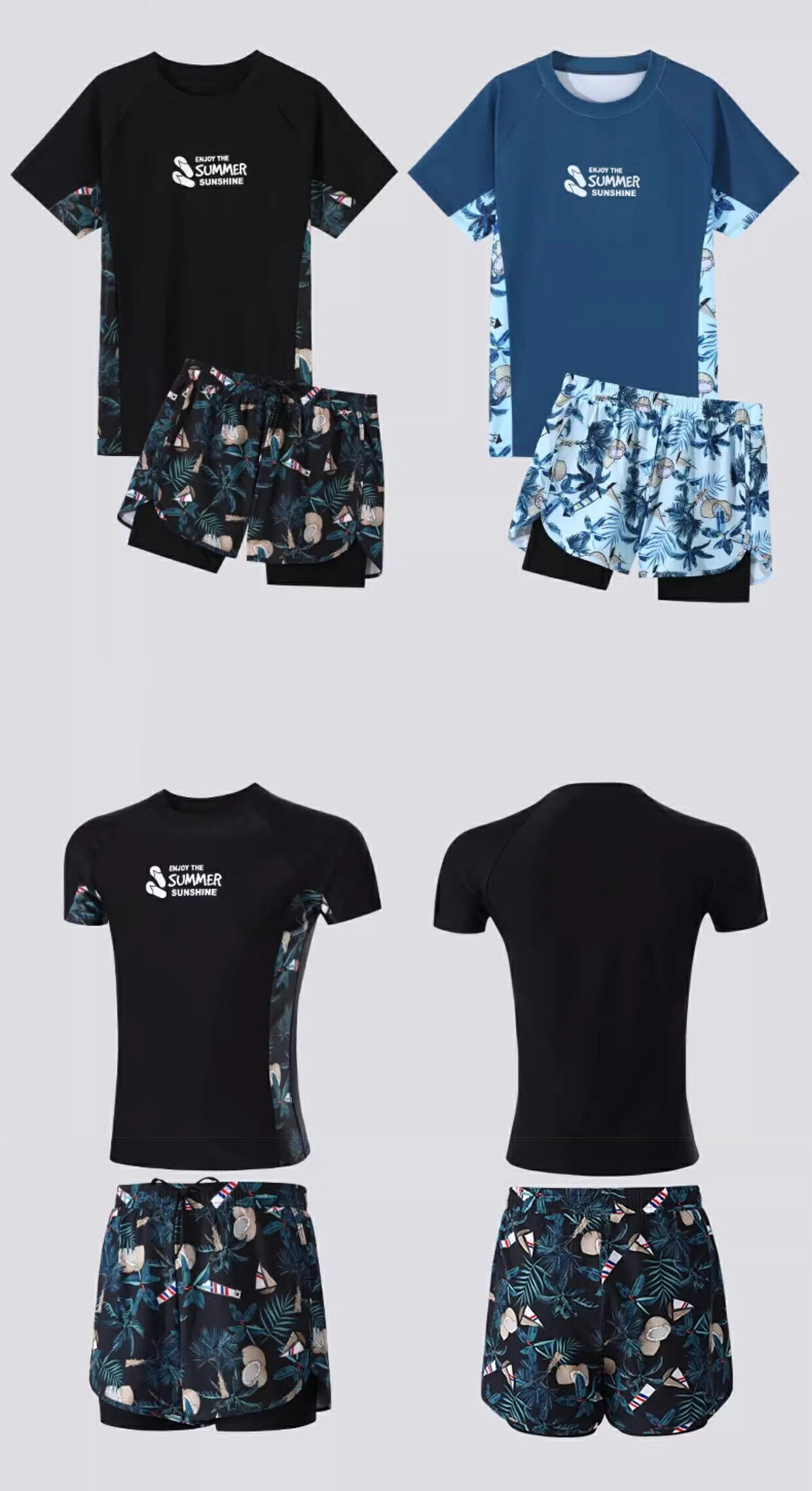 水着 メンズ ショートパンツ 半袖　短パン ハーフパンツ サーフパンツ ビーチパンツ スイムパンツ スイムウェア 海水パンツ 海パン ショート丈 インナーパンツ 2重構造 トランクス型 男性用　夏 ビーチ リゾート 水遊び 川 海 プール 海水浴 バカンス 大きいサイズ