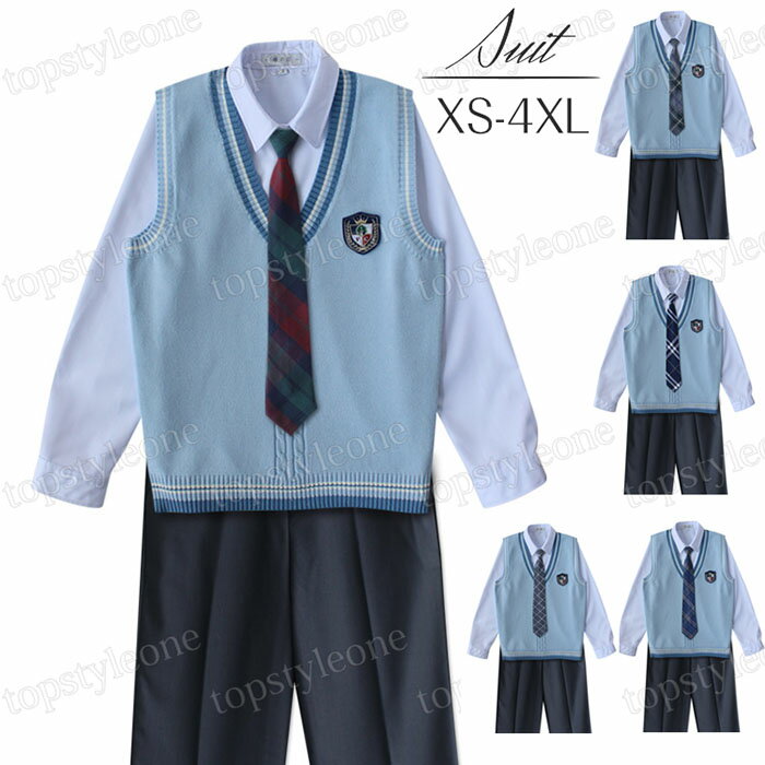 商品名：学生服男の子スーツ 商品説明：【人気商品】高品質　大好評♪カラー・サイズ展開豊富なスクールネクタイ。学生制服にも、なんちゃって制服にもおすすめです。 素材：コットン、ポリエステル サイズ：M-4XL セット内容：ベスト、シャツ、ズボン、ネクタイ、ワッペン ※洗濯時のポイント、洋服は裏返して洗濯してください。 ※色物は分別しましょう。衣類の色写りを防ぐためです。色落ちが不安な時は、色落ちテストをしてから洗いましょう。 ※商品写真はできる限り実物の色に近づけるよう加工しておりますが、お客様のお使いのモニター設定、お部屋の照明等により実際の商品と色味が異なる場合がございます。 ※洗濯完了後は、濡れたまま放置しないようにしましょう。乾燥機にはかけないでください。 注意事項 ●製造上、細かな汚れやシワ糸のほつれが発生する場合がございます。度を超して痛みのある場合には当店までご連絡下さい。 ●原則として返品、交換は受け付けておりません。商品に不良があった場合は、商品到着から5日以内にご連絡いただければご返金、交換対応させて頂きます。 ●こちらは3回も細かく検品しておりますが、届きました商品の品質は確かでございます。万が一不良の場合、メールにてご連絡ください。すぐ交換か返品返金対応させていただきます。 ●万が一在庫切れや入荷待ちとなる場合は別途メールにてご連絡いたします。 ●すべての商品は、実物の色あいに近くなるように自然光での撮影を基本にしていますが、お客様のモニター環境などにより実物とは若干異なる場合がございます。 ●商品によっては若干の誤差（ 1?3cm）が生じる場合がございますので、あらかじめご了承ください。 ●送料無料の場合は沖縄/離島への発送には別途追加送料が必要です。