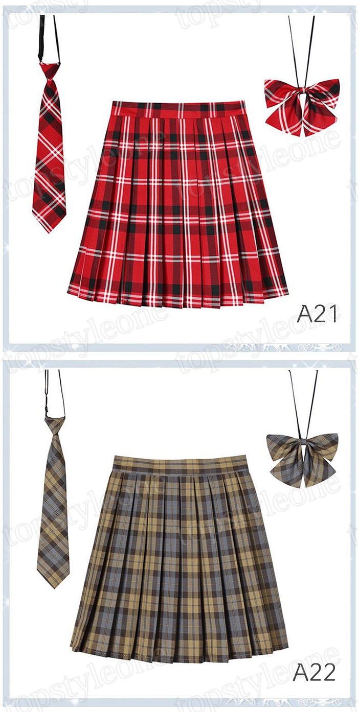 制服 学生制服スカート 3点セット チェック柄 プリーツスカート(スクール・制服)　蝶結び+ネクタイ付き 女子高生スカート レディース 高校生 お受験 結婚式 発表会 ジュニア フォーマル なんちゃって制服 着丈選択可能 送料無料 S M L XL XXL XXXL