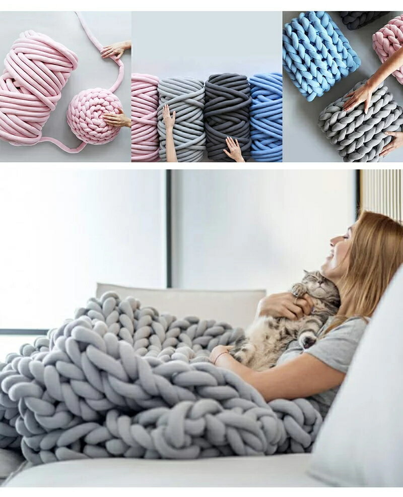 チャンキー ブランケット コットン ひざ掛け 肩掛け 毛布 超太コットン 寝具 大判 手編み ベッドランナー コットン糸 ベッドカバー ソファー毛布 装飾ブランケット お昼寝ケット暖かい 防寒対策 ソファカバー 背景毛布 秋冬 暖かい 冷房対策春 送料無料 [2]