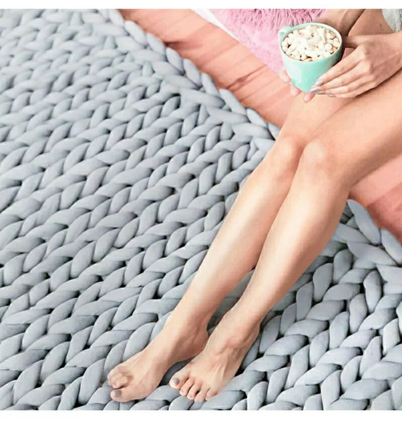 チャンキー ブランケット コットン ひざ掛け 肩掛け 毛布 超太コットン 寝具 大判 手編み ベッドランナー コットン糸 ベッドカバー ソファー毛布 装飾ブランケット お昼寝ケット暖かい 防寒対策 ソファカバー 背景毛布 秋冬 暖かい 冷房対策春 送料無料 [3]