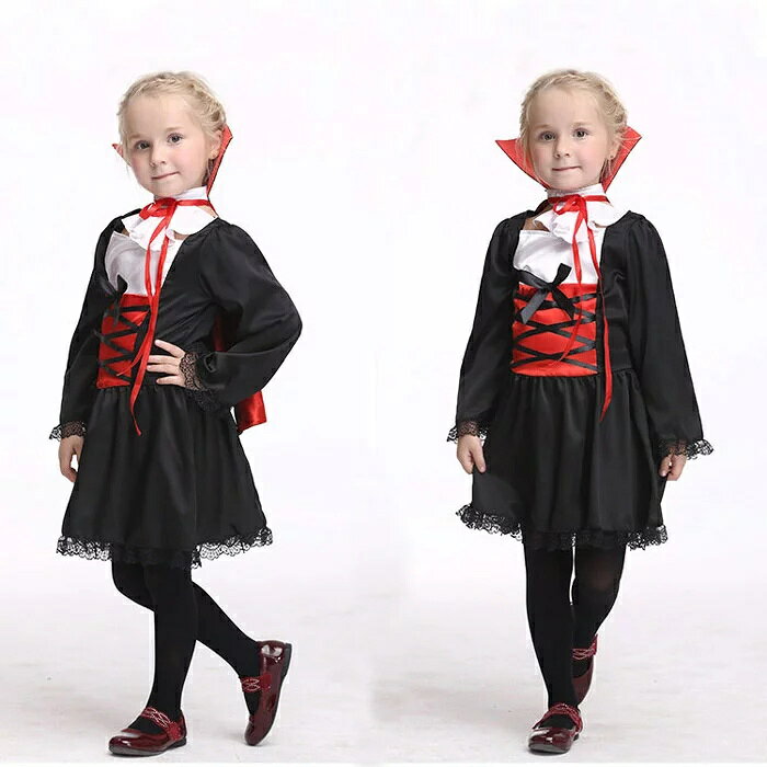 乐天商城 - ハロウィン 衣装 ヴァンパイア 吸血鬼 デビル 小悪魔　女の子 ドラキュラ コスチューム キッズ 子供用 魔女 幼稚園 コスプレ 仮装 変装 イベント パーティー グッズ クリスマス バンパイア 吸血鬼 文化祭 舞台 演出服 ハロウィーン 衣装 童話 cosplay
