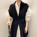 2WAY シャツワンピース ニットベスト 春 秋 ロングシャツ ロングベスト 前開き ゆったり ニットジャケット レディース 上品 きれいめ 通勤 2024新作