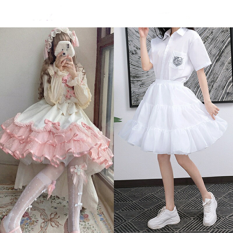 [フリーサイズ]パニエ ボリューム 着丈50cm ペチコート ドレスインナー チュール 安い ロリィタ チュチュスカート ショート丈 インナー ふわふわ 2段 フリル スカート カラーパニエ チュチュ チュール ロリータ topvalue-10000706 topvalue サンプル画像2